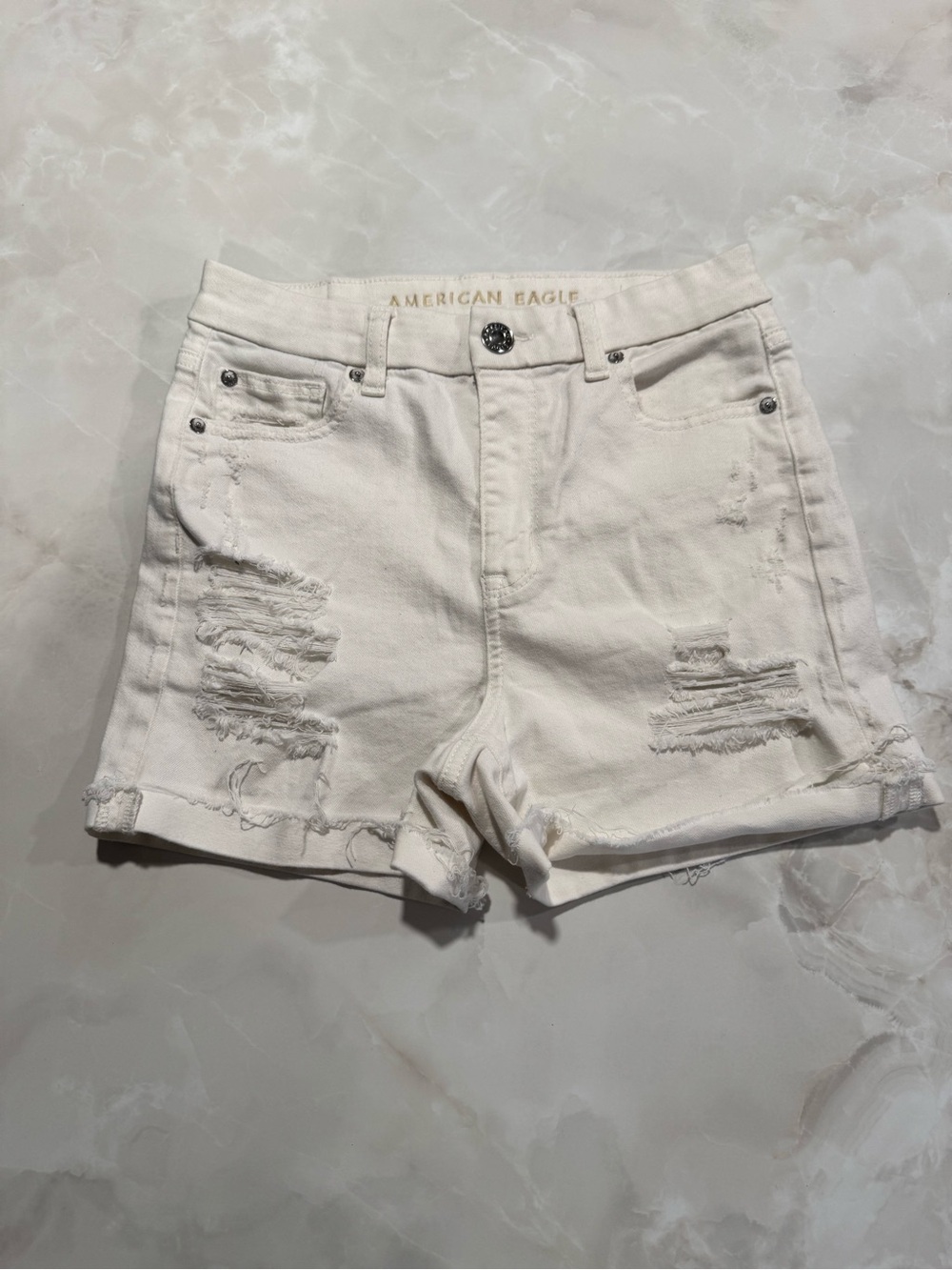 American Eagle Outfitters white Distressed Denim Shorts